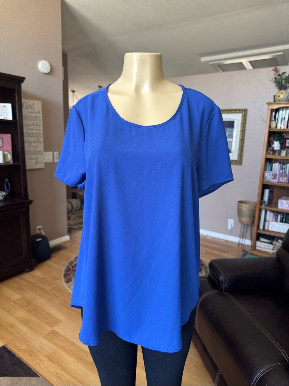 Pleione blue short sleeves blouse-size L
